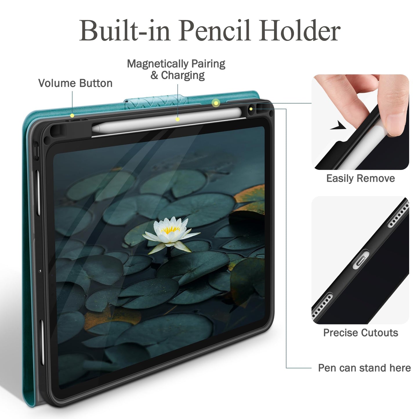 auaua Case for iPad Pro 11 Inch (M5/M4) 2025/2024, PU Leather Case with Pencil Holder, Supports Pencil Pro and Pencil(USB-C), Adjustable Angles, Auto Sleep/Wake (Green)