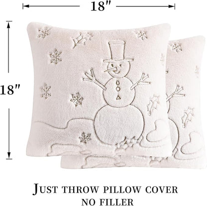 Christmas Throw Pillow Covers 18x18 Set of 2,Soft Plush Faux Fur Christmas Pillows Covers Embroidery Decorative Throw Pillows for Couch Bedroom Holiday Festivals Winter Home Decor