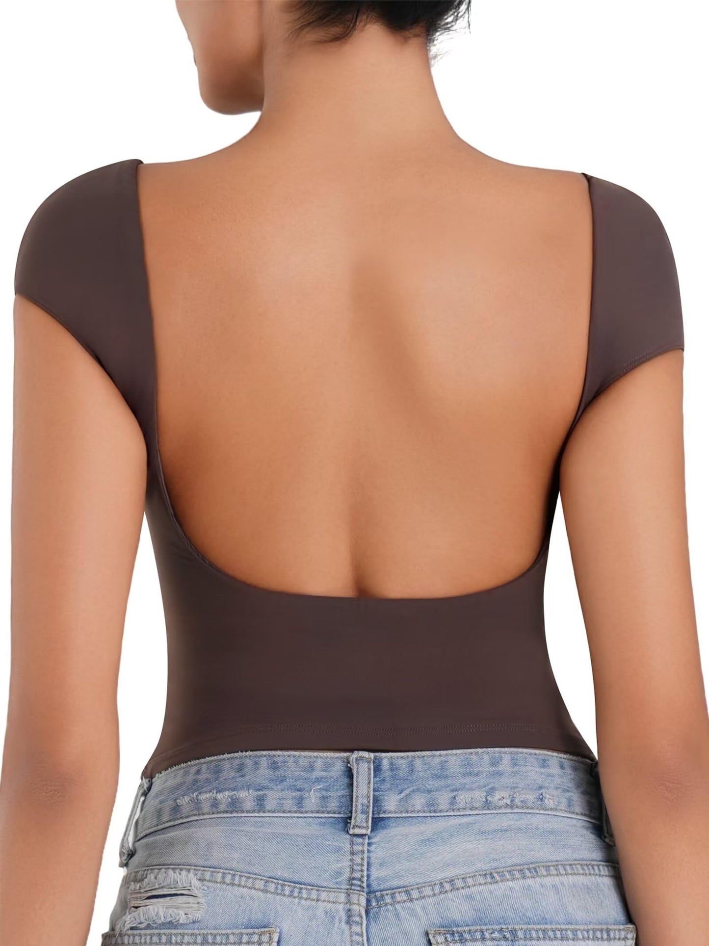 Sunzel Open Back Tops for Women Sexy Going Out Top Double Lined Backless Shirt Y2K Crop Basic Tee Shirts for Casual Workout Black Medium