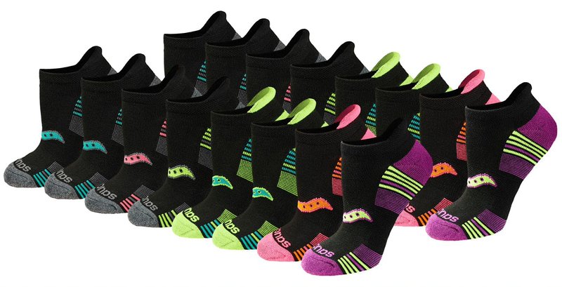 Saucony Women's RunDry Performance 8, 16 Pairs Heel Tab Athletic Socks, S-L, Black Assorted (16 Pairs), Medium