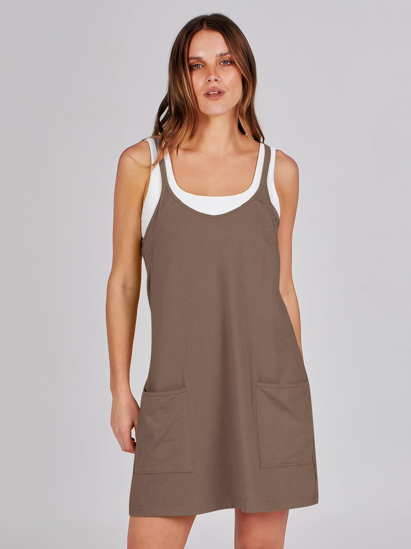 Caracilia Womens Summer Mini Dress 2025 Casual Sleeveless Built in Shapewear Sundress Trendy Short Tennis Athletic Outfits Coffee Medium