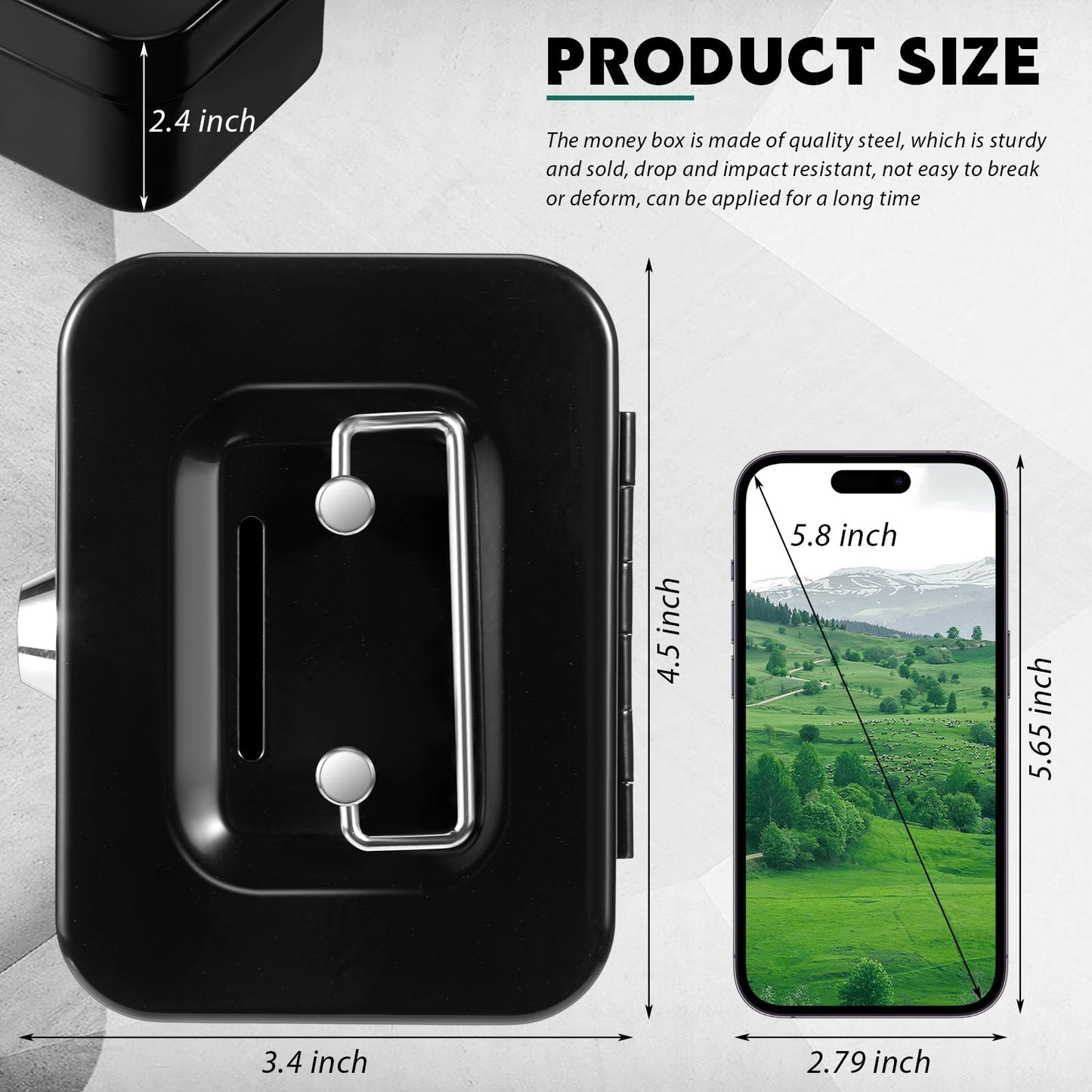 Tandefio 4 Pieces Small Money Box with Lock Metal Cash Box Piggy Bank with Lock and Slot 4.5 x 3.3 x 2 Inch Metal Coin Bank Gifts for Christmas New Year, Without Money Tray(Black, Green, Gray, Pink)