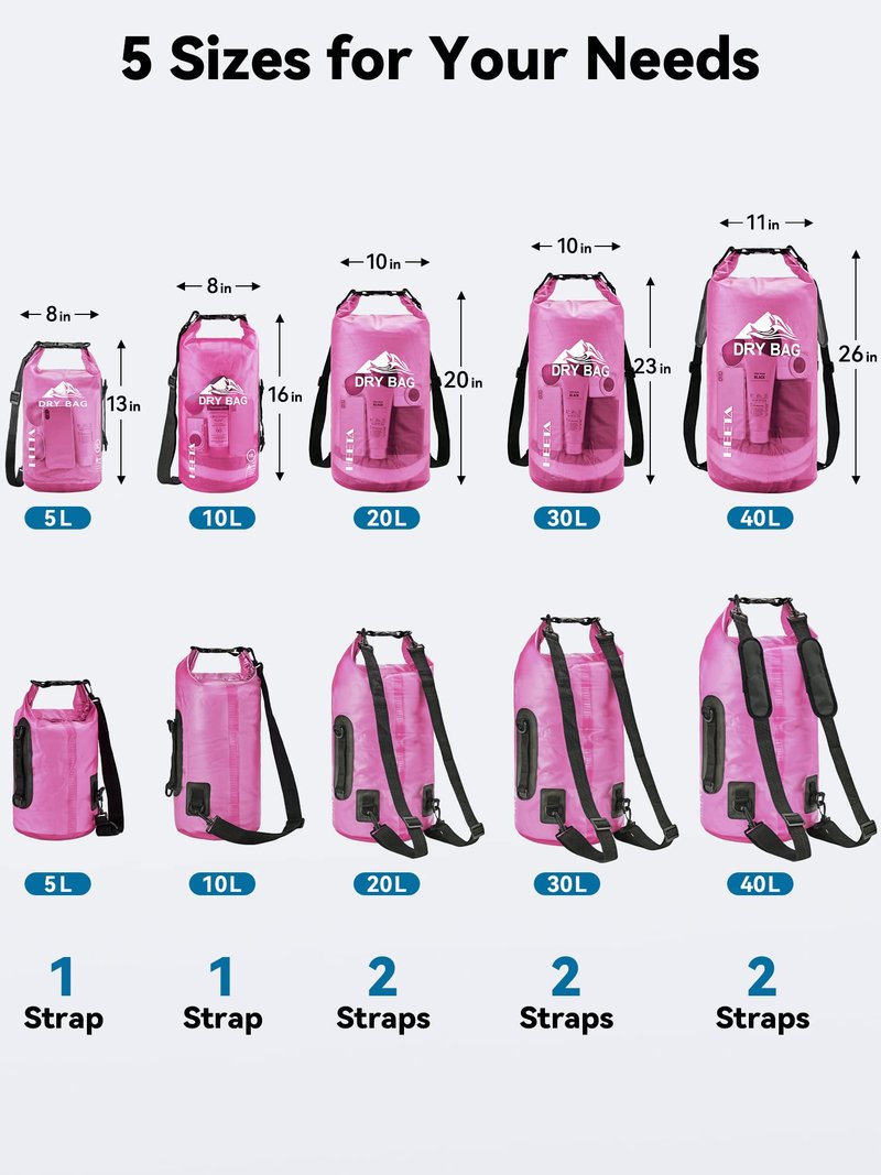 HEETA Dry Bag Waterproof for Women Men, Roll Top Lightweight Dry Storage Bag Backpack with Phone Case for Travel Swimming Boating Kayaking Paddle Board Camping Beach Accessories (Rose Red, 30L)