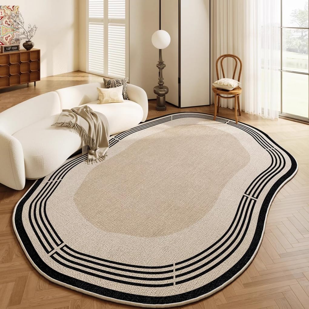 Machine Washable Irregular Shaped Rug 2x3 Beige Brown Black Stripe Art Deco Odd Shaped Rugs for Living Room Bedroom Diningroom Dorm Funky Minimalist Meetingroom Guestroom Non Slip Carpet Floor Mat