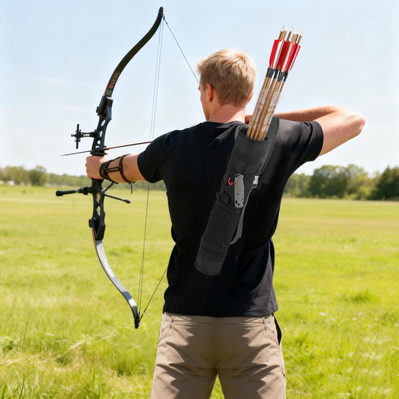 karamagic Archery Lightweight Back Arrow Quiver Dual Use Foldable Compact Hip Arrows Bag with Molle System and Pocket,2pcs Round Arrow Holders