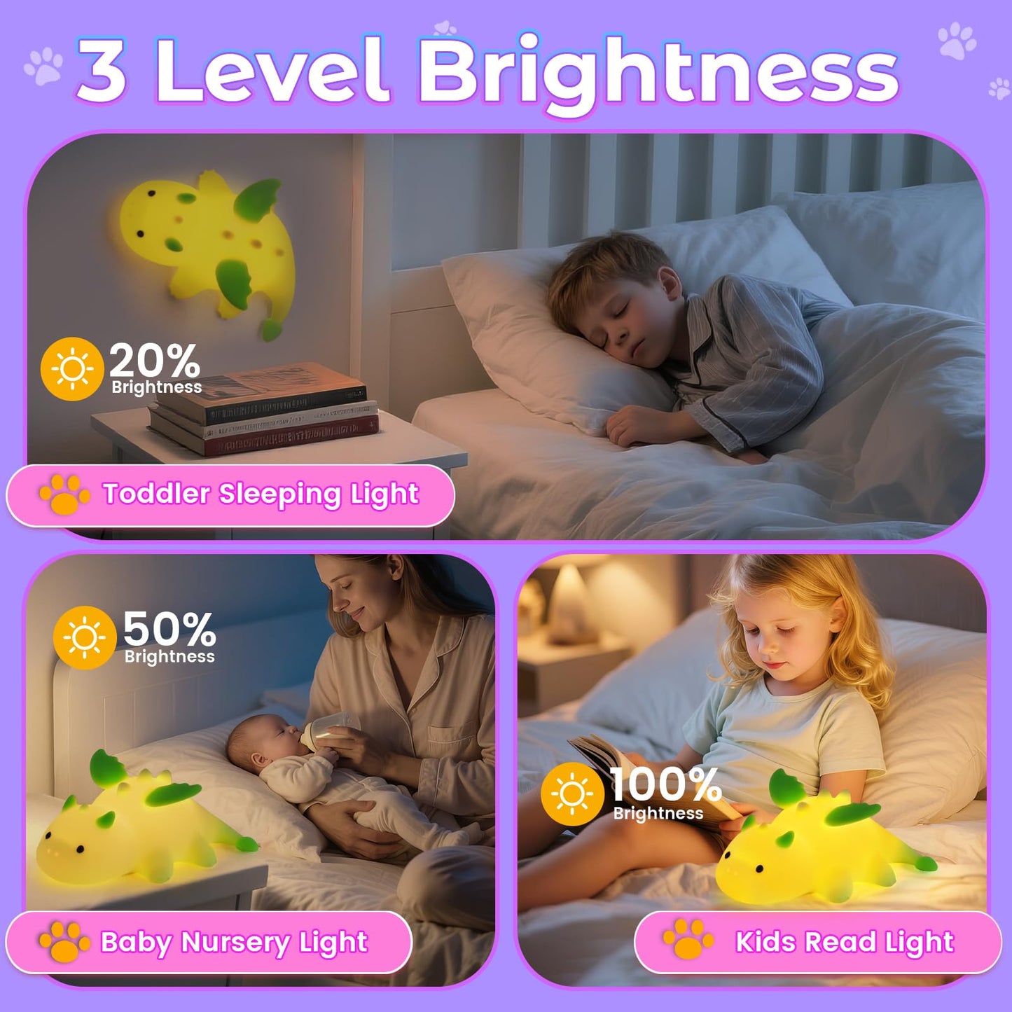 AVEKI Lime Green Dragon Night Light, Cute Baby Dragon Lamp Gifts for Boys and Girls, 10 Modes Touch Dimmable Kids Nightlight, Rechargeable Baby Light for Nursery, Portable Moving Kids Lamp