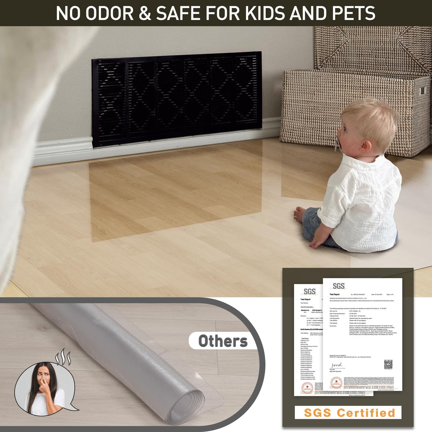 ZPAI Area Floor Mat for Home, 5'×7' Large Transparent No Slip Waterproof Vinyl Area Rug, Spill Resistant Hard Floor Protector Cover for Kitchen, Easy Clean Splat Mat for Under High Chair