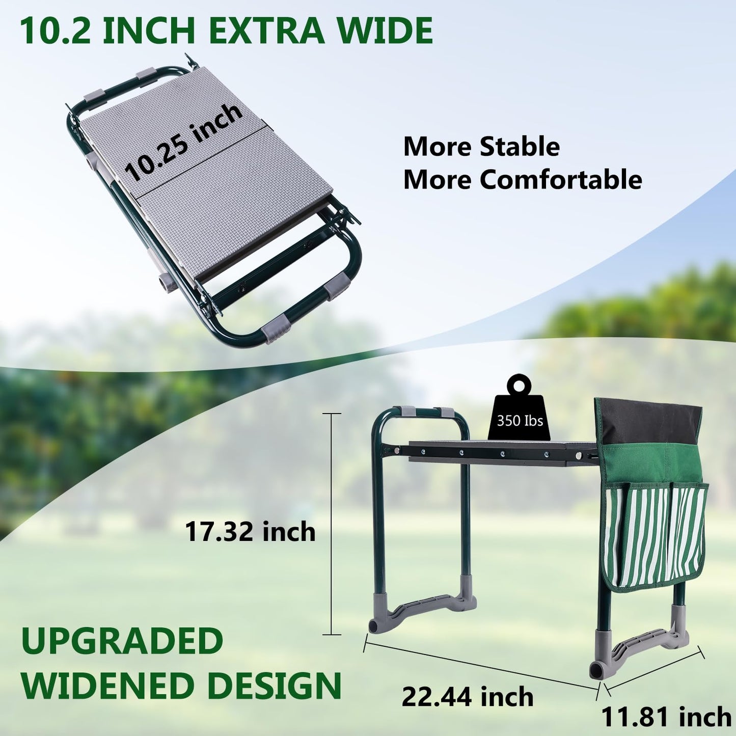 Lineware Garden Kneeler and Seat with Upgraded Widened 10 Inch Thick Kneeling Pad,Garden Kneeler Stool Heavy Duty,Folding Garden Chair, Bench Stool with 2 Tool Pouches Gifts for Parent