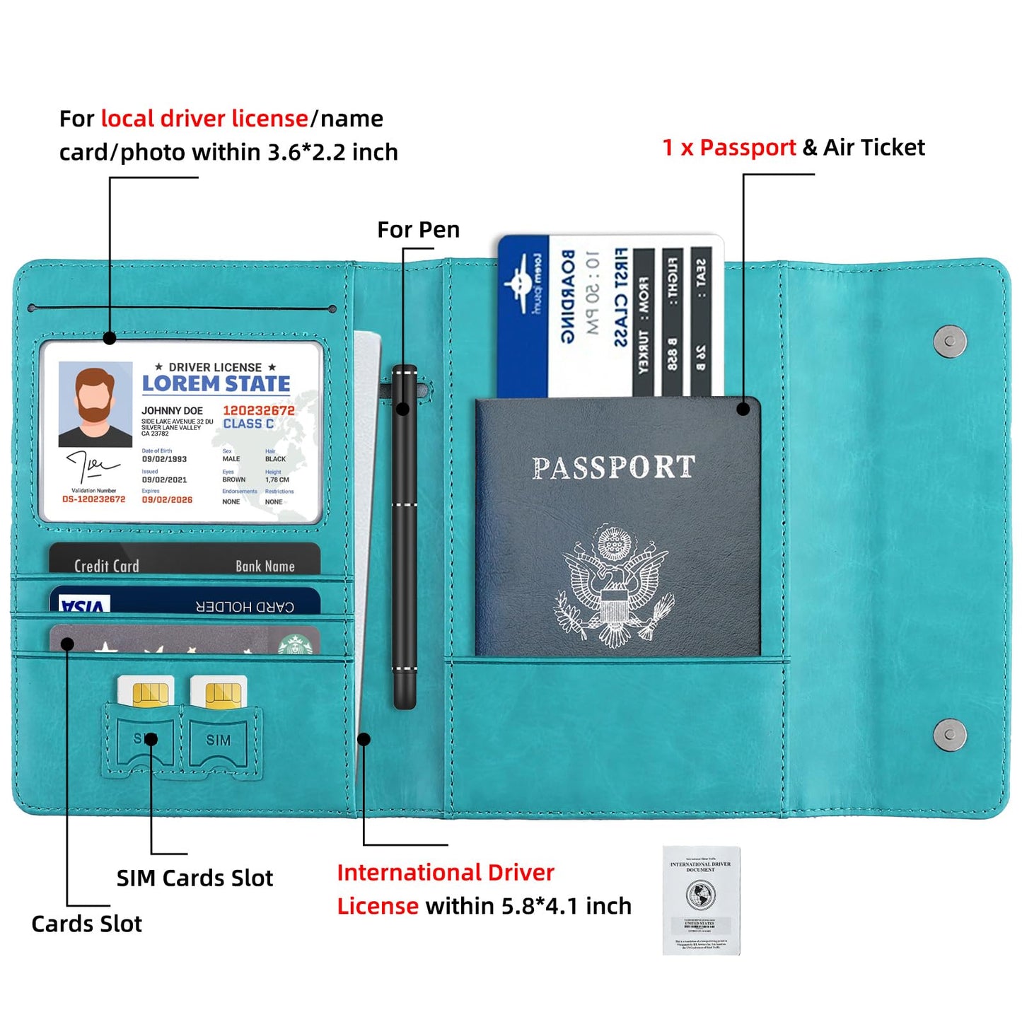 WALNEW RFID Passport Holder Travel Organizer, Fits International Driving Permit (IDP), PU Leather Document Holder for One Passport, Stylish Travel Accessory, Blue