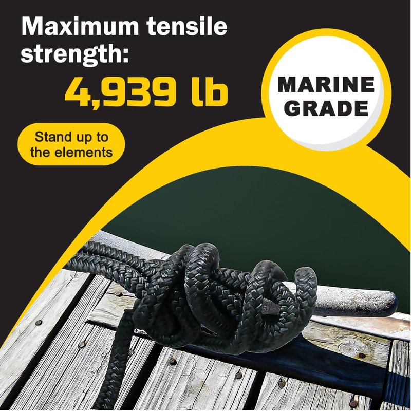 Boat Dock Lines 1/2" X 20' Double Braided Nylon Boat Ropes with 12" Pre-Spliced Loop Marine Rope Durable Marine-Grade Dock Lines Used for Boat Marine Docking Mooring Lines Ropes