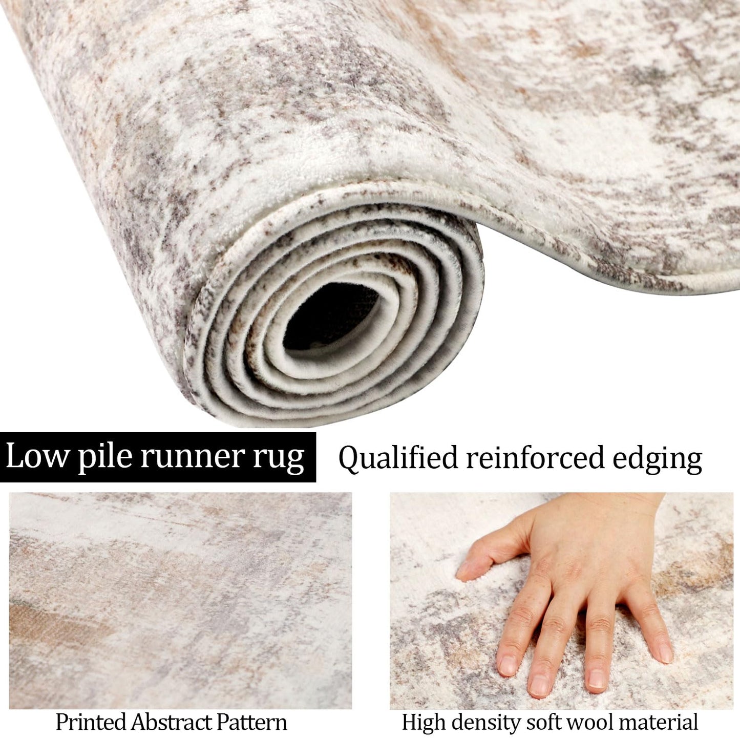 2x6 Runner Rug, famibay Modern Abstract Washable Rug Runners for Hallways Non Slip Faux Wool Carpet Runners for Kitchen Bathroom Bedroom(Beige/Camel)