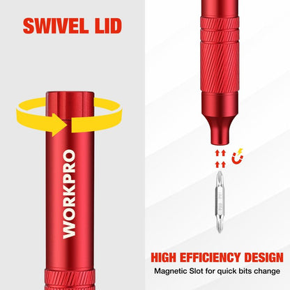 WORKPRO 24 in 1 Multi Bit Mini Screwdriver Set Magnetic, Manual Pen Screwdrivers, Tough S2 Steel Small Screwdriver Bits for Eyeglass, Watch, Laptop, Phone, Jewelry and Electronic, Red