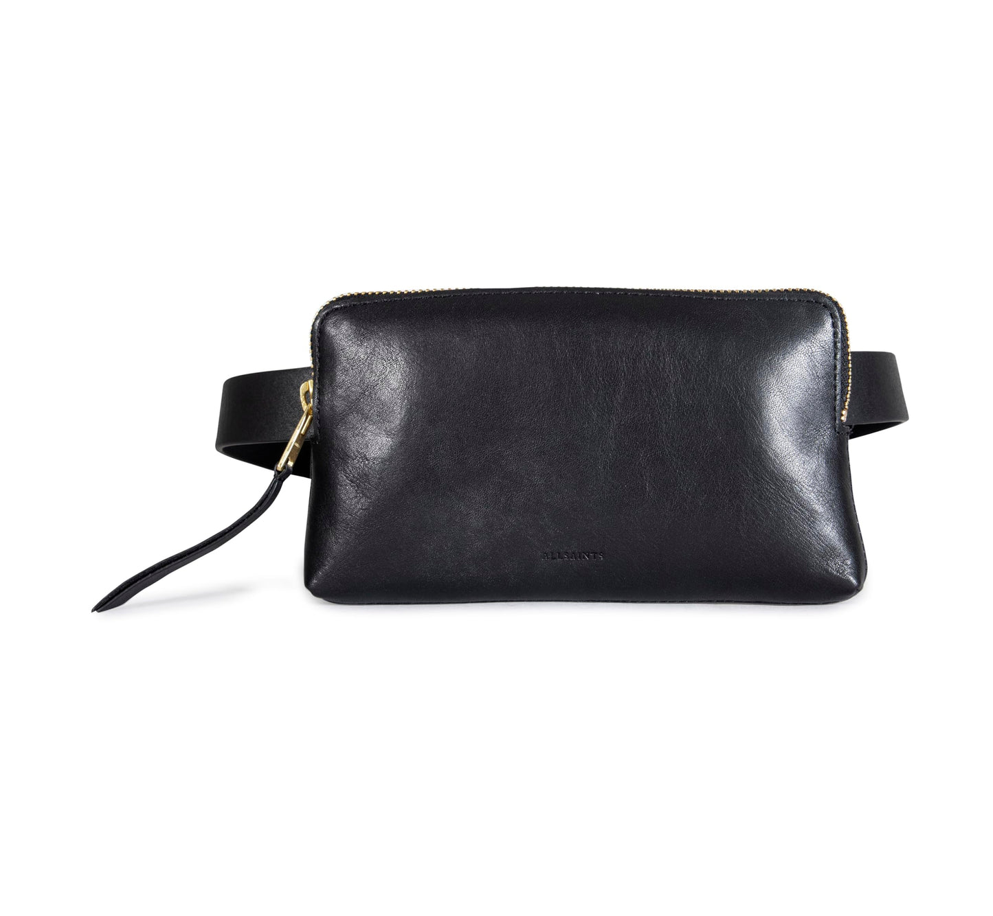 AllSaints Women's Leather Zip Belt Bag, Removable Zip Pouch for Hands-Free Carrying, 25 MM, Large/X-Large, Black