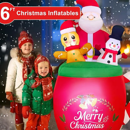 6 FT Christmas Inflatables Outdoor Decoration, Santa Claus Snowman Gingerbread Man in Xmas Mug for Outdoor Christmas Decorations