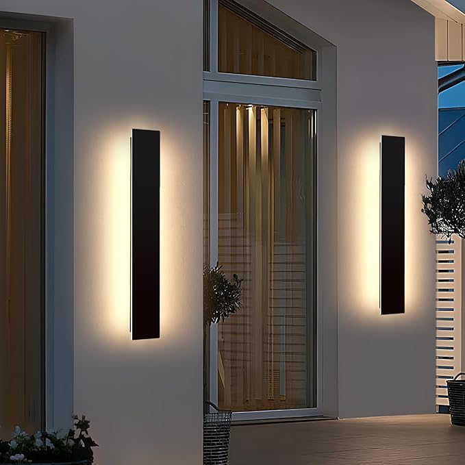 Mikeru Upgraded 2 Pack 31.4" Modern Outdoor Wall Sconce, 4.3" Wide IP65 Waterproof Exterior Light Fixtures Cover US Junction Box, 3000K/4500K/6000K 3-Color Temp LED Porch Lights for Garage, Patio