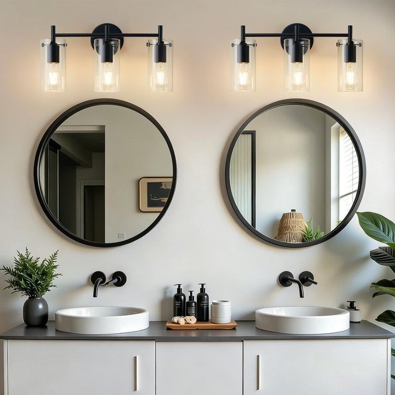 Indoi Bathroom Light Fixtures, 3-Light Matte Black Vanity Light, Black Bathroom Lights Over Mirror with Clear Glass Shade, Wall Sconces for Mirror Bedroom Living Room Hallway