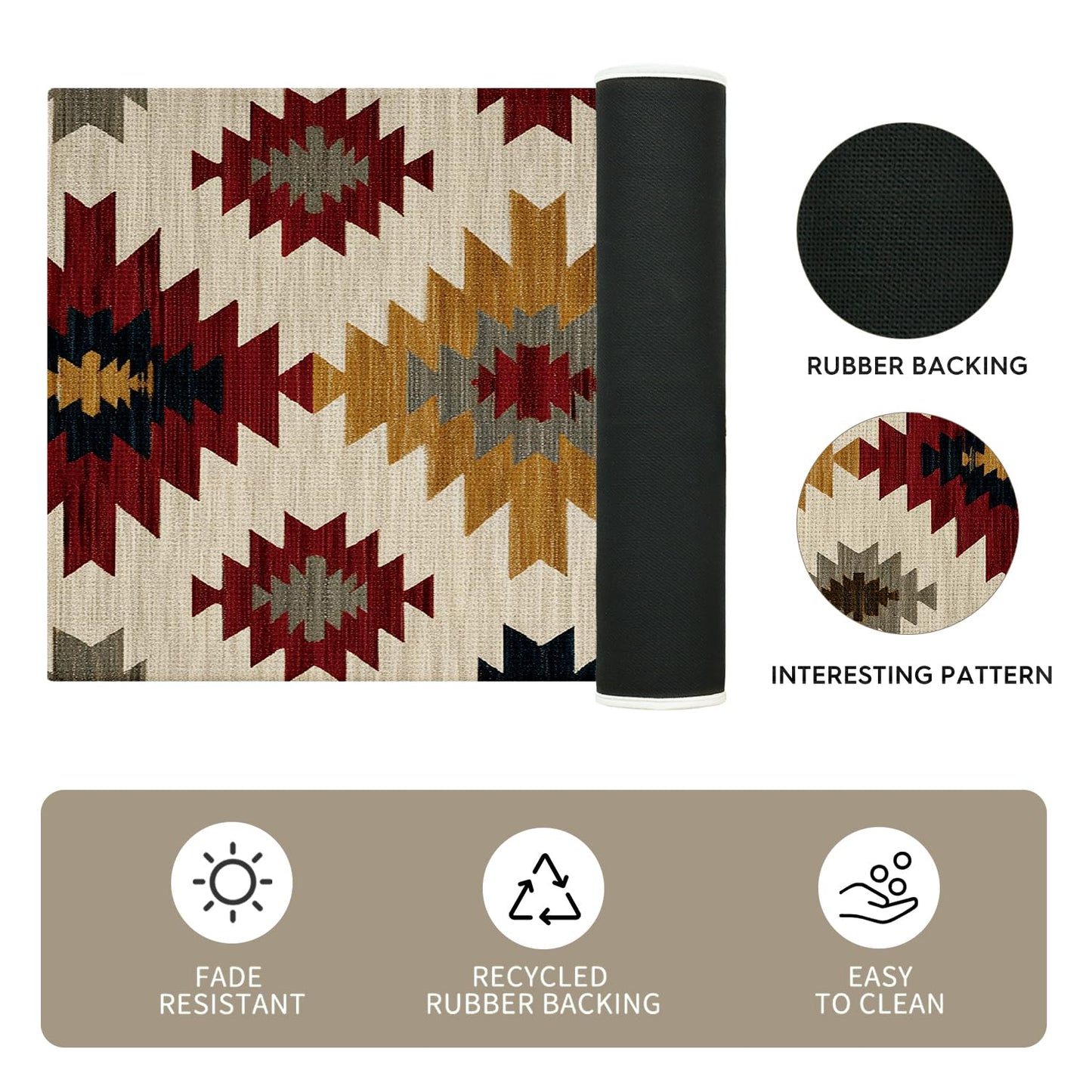 Artoid Mode Non Slip Washable Diamond Pattern Retro Kitchen Mats Set of 2, Home Decor Absorbent Natural Rubber Back Home Decor Kitchen Rugs for Floor - 17x29 and 17x47 Inch