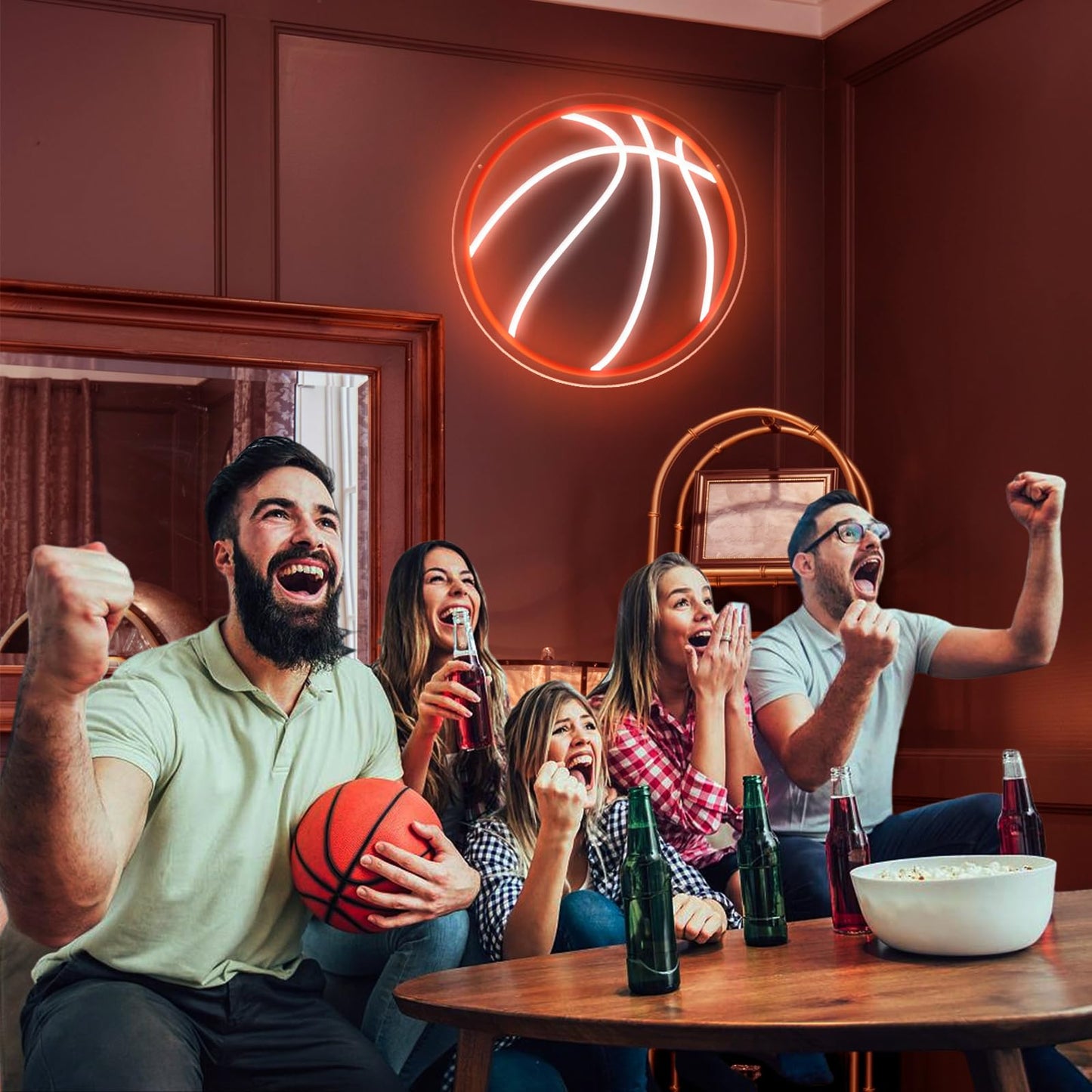 Basketball Neon Sign, 12.6"×12.6" Basketball Led Neon Light for Wall Decor, Powered by USB with Dimmable Switch, Wall Decor Aesthetic for Room Bedroom, Sports Decor