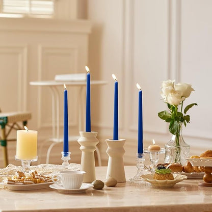 12-Inch Tall Dripless Taper Candles Set of 4 - Classic Blue Tapered Candles, Perfect for Spring - Smokeless, Unscented, Long Burning - Hand Poured, Colored Tall Candlesticks - Dark Blue