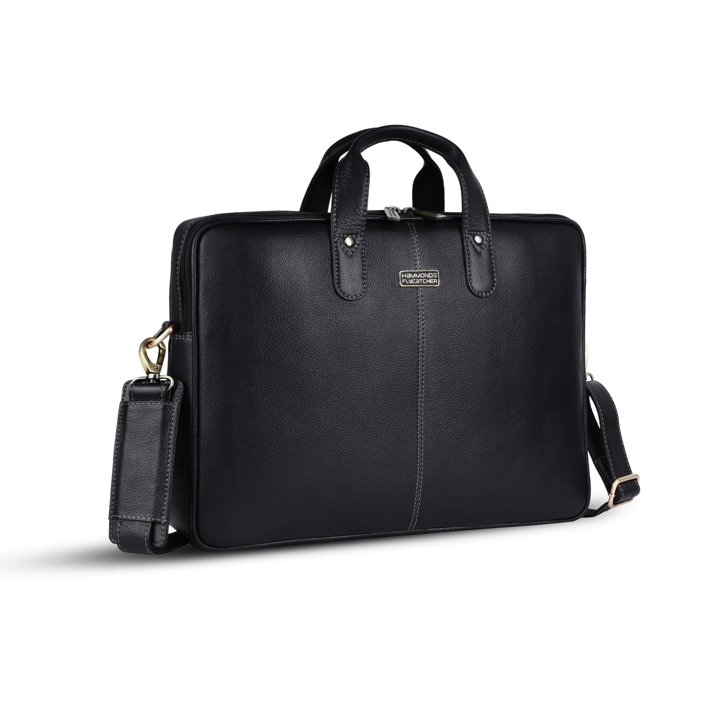 HAMMONDS FLYCATCHER Genuine Leather Laptop Bag for Men with Padded 15.6 Inch Laptop Sleeve, Leather Messenger Bag for Men - Briefcases with Multi Pockets for Office and Travel Use - Classic Black