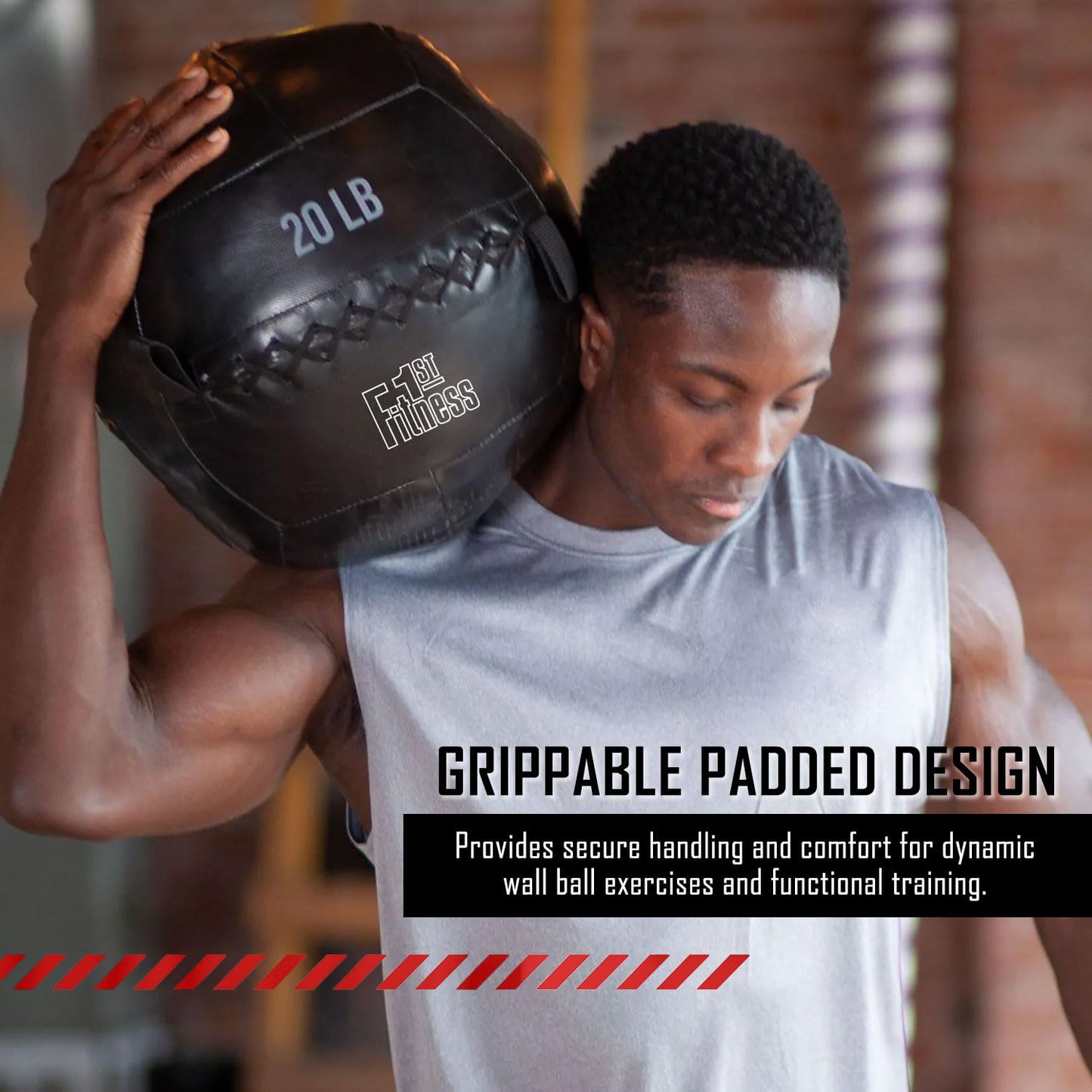 Fitness First Wall Ball – Grippable Padded Medicine Ball for Functional Strength Training, Speed, Coordination & Conditioning, Multiple Weight Options for Progressive Resistance, 5 lbs