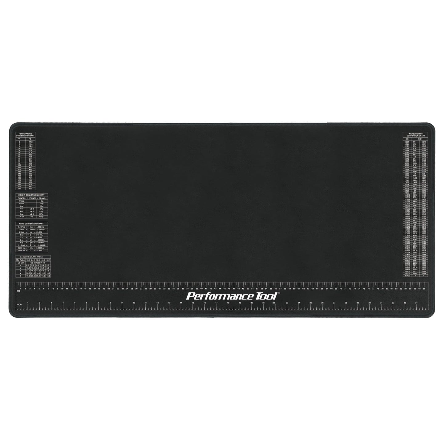 Performance Tool W88977 Neoprene Mat with Ruler and Reference Charts, Chemical Resistant, 16-Inch x 35.75-Inch, Protects Work Surface from Solvents and Oils