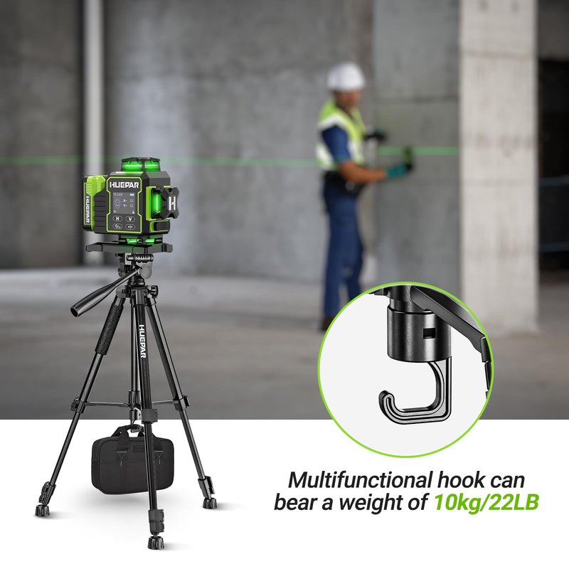 Huepar Professional Laser Level Tripod, 60 Inch Adjustable Laser Level Stand, Suit for Heavy Duty Laser Levels, Point Lasers, Laser Distance Measures; 1/4" & 5/8" Thread Mount, Non-Slip Feet, TPD14B