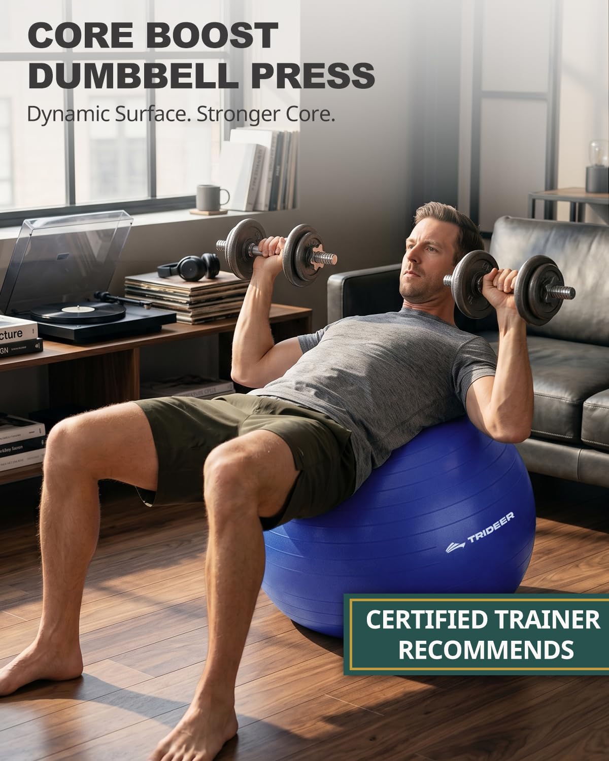 Trideer Exercise Ball for Yoga, Pilates & Fitness – Stability Ball Equipment for Home Gym & Office Chair, Core & Balance Training Accessories, Physical Therapy Equipment, Quick Pump Included, 5 Sizes