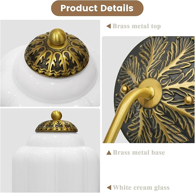 Vintage Mike White Glass Wall Sconce - Milk Glass Shade Antique Brass Indoor Wall Light for Bedroom, Living Room, and Hallway