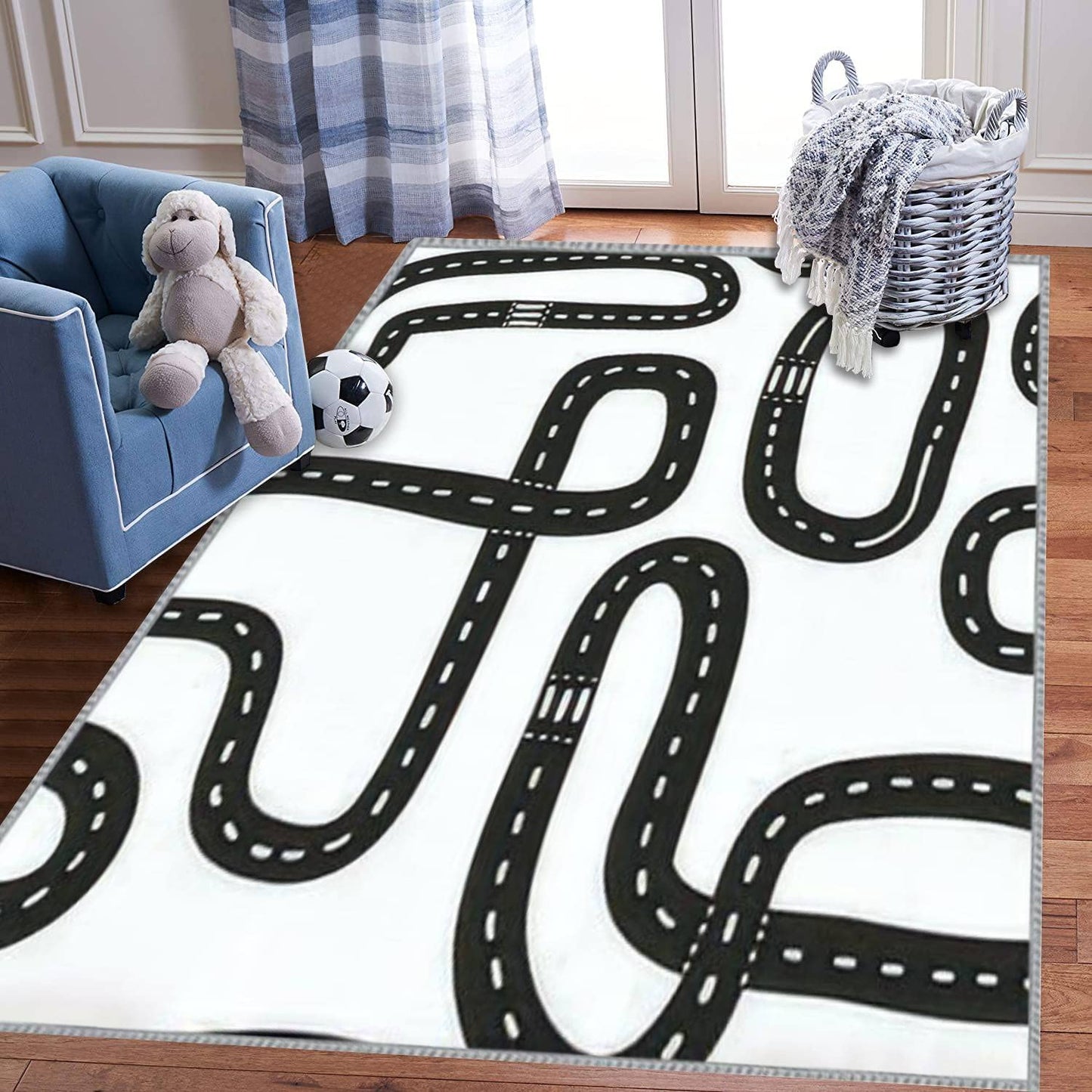 ZCVJPZHZMS Play Area Rugs Black and White Seamless in Roads from Above 3D Carpet Extra Large Rug ' Bedroom Playroom Nursery Décor Boys Girls, Learning & Playing 5x8 ft, Multi9, 5 feet X 8 feet