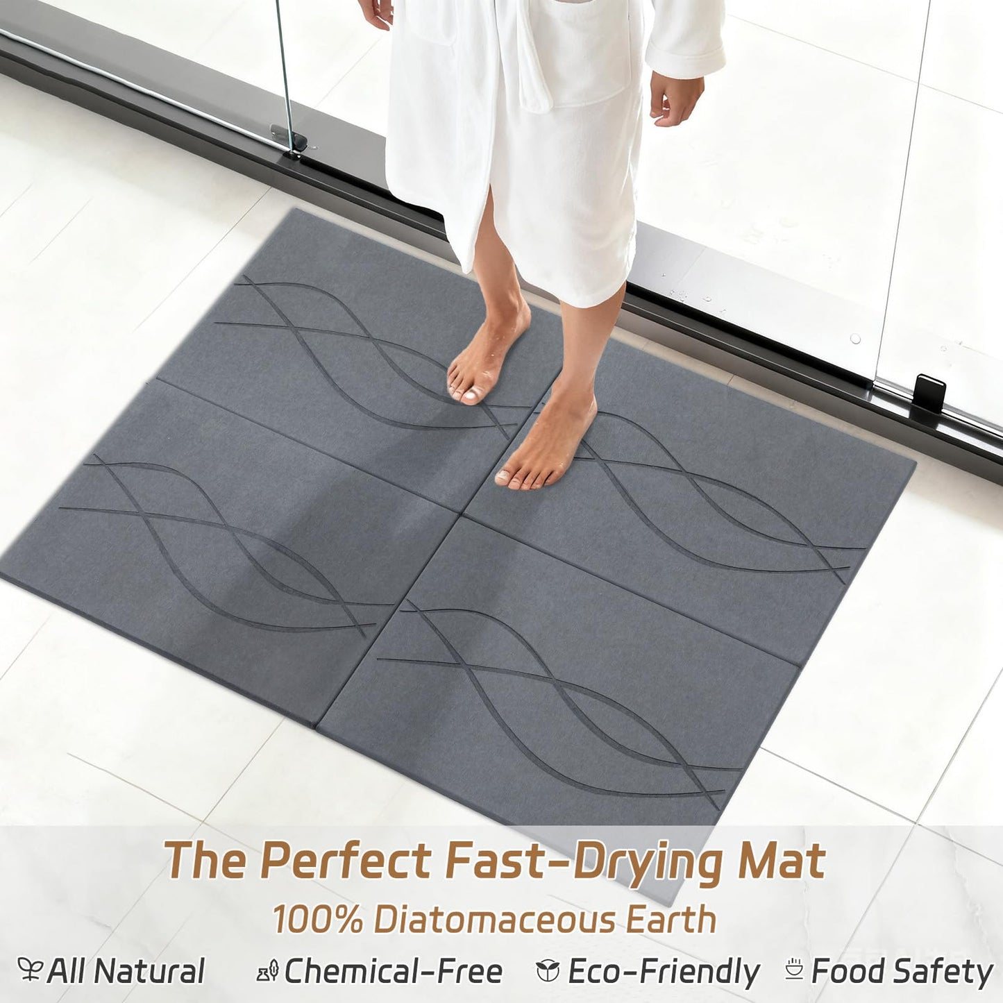 Extra Large Stone Bath Mat for Bathroom,31.5" x 23.6" Quick-Drying Diatomite Stone Shower Mat,Spliceable Design Instant Dry Technology Bath Mats Non-Slip Easy to Clean(Linear Dark Gray)