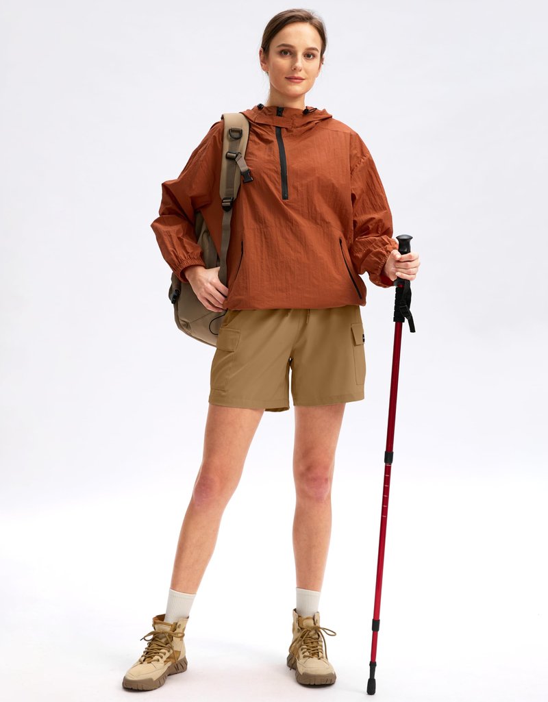 SANTINY Women's 5''/ 7''/9'' Hiking Cargo Shorts Quick Dry Lightweight Summer Shorts for Women Athletic Golf Zipper Pockets(Dark Khaki_XXL)