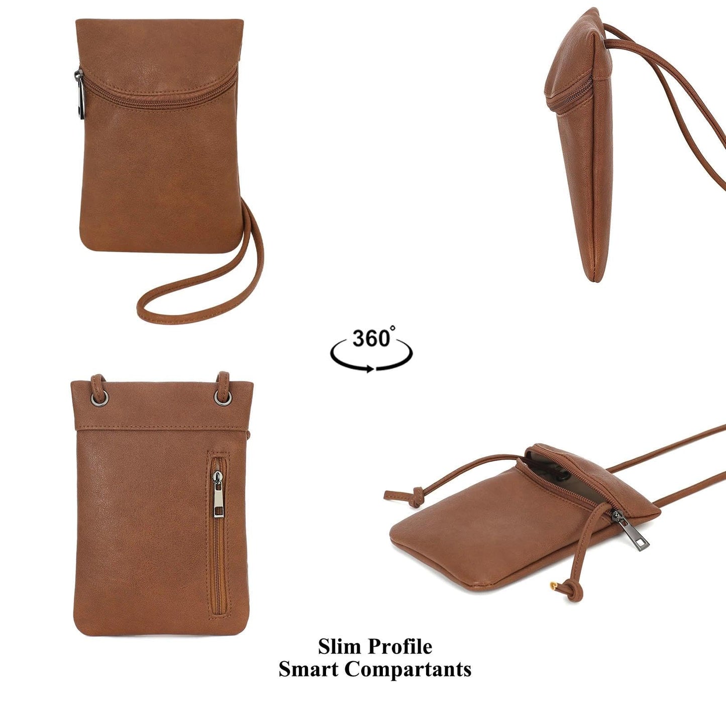 BBORGDC Brown PU Leather Crossbody Phone Purse for Women, Small Lightweight Cell Phone Wallet with Coin Pouch, Mini Crossbody Bag for Casual Use
