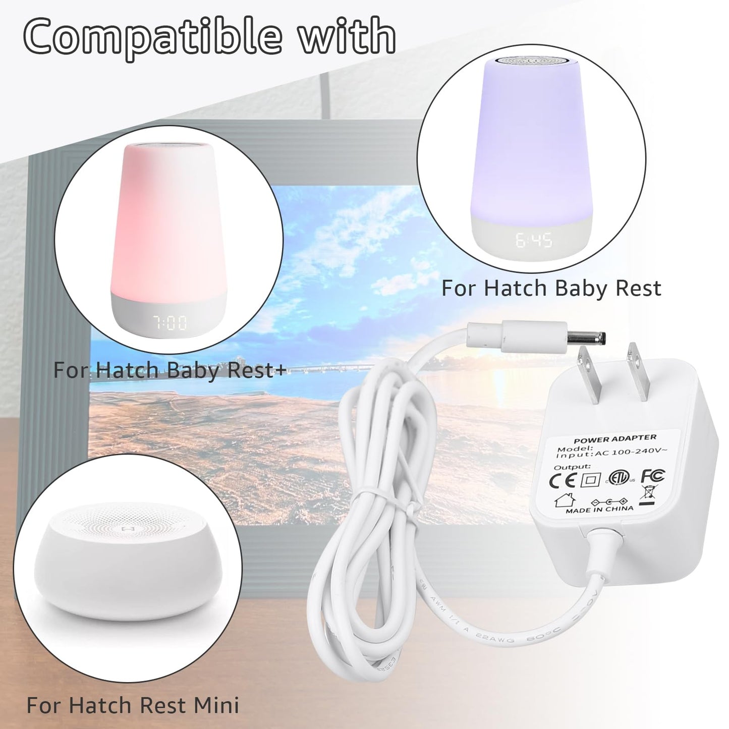 Sigely 5V Power Adapter Cord Compatible with Hatch Rest, Rest+, and Rest Mini Sound Machine - with Barrel Style Plug
