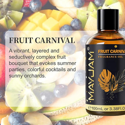 Fruit Carnival Fragrance Oil Essential Oil, MAYJAM 3.38FL.OZ Fruit Carnival Oil for Diffusers for Home, Long Lasting Scented Oils for Soap Candle Making - 100ML
