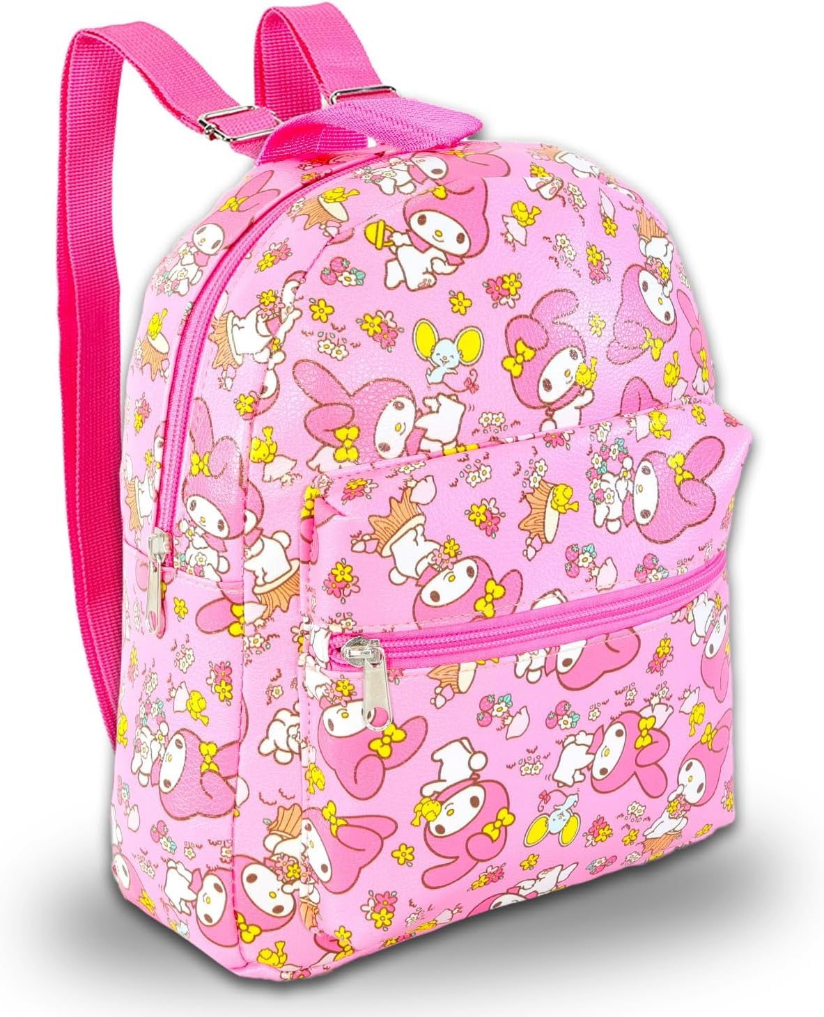 My Melody Mini Backpack Set - Bundle of 10” Faux Leather Bag, Water Bottle | Sanrio School Supplies