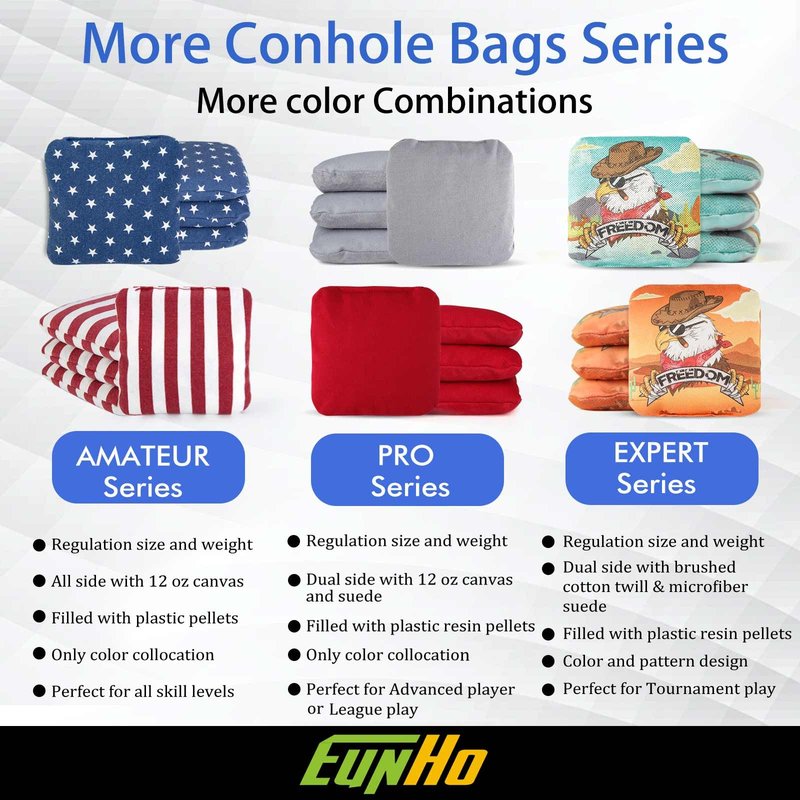 EunHo Cornhole Bean Bags Set of 8 Weather Resistant & Regulation Professional Size/Weight for Cornhole Games with Carry Bag（Red/Blue）