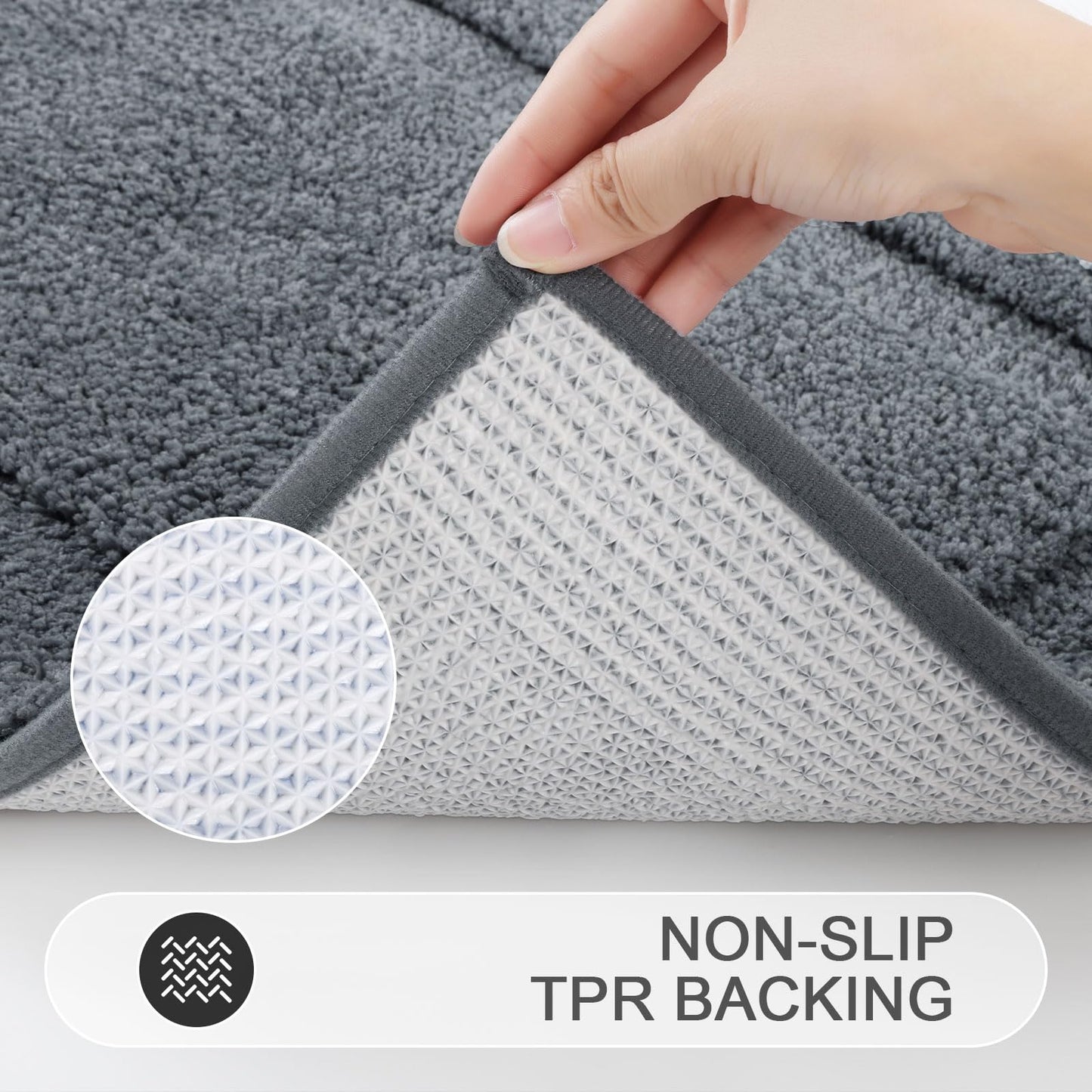 SHACOS Bathroom Rugs Sets 3 Piece with Toilet Lid Cover, 16"x24"Bath Mat and 20"x24" U-Shape Contoured Toilet Mat Machine Washable Shaggy Absorbent Bath Rugs(Dark Grey)