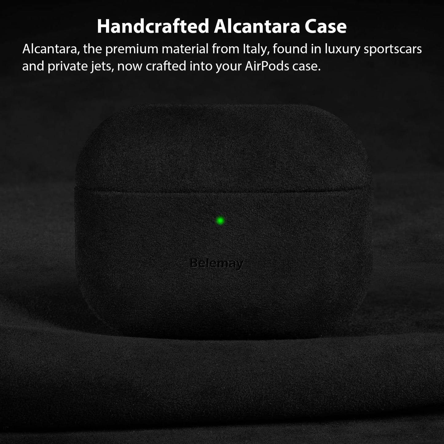 Belemay Handcrafted Alcantara Case for AirPods Pro 3rd Gen (2025), Compatible with MagSafe, Luxury Italian Suede-Like Material, Comfortable Grip, Elegant Cover Compatible with Airpods Pro 3, Black
