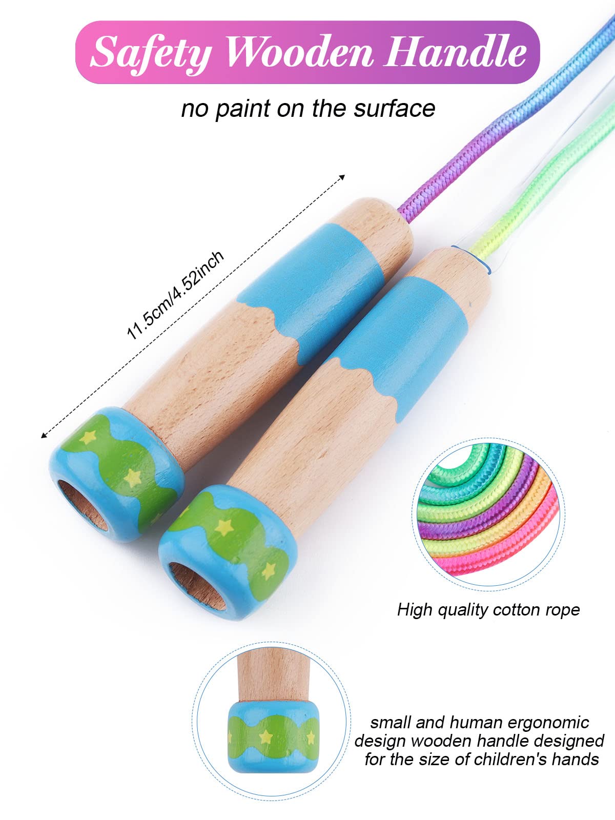 2 Pcs Jump Rope for Kids Adjustable, Lorvain Rainbow Skipping Rope, Kids Jump Ropes with Wooden Handle for Girls Boys, Weighted Jumping Ropes for Fitness Workout Exercise Outdoor Fun Activity