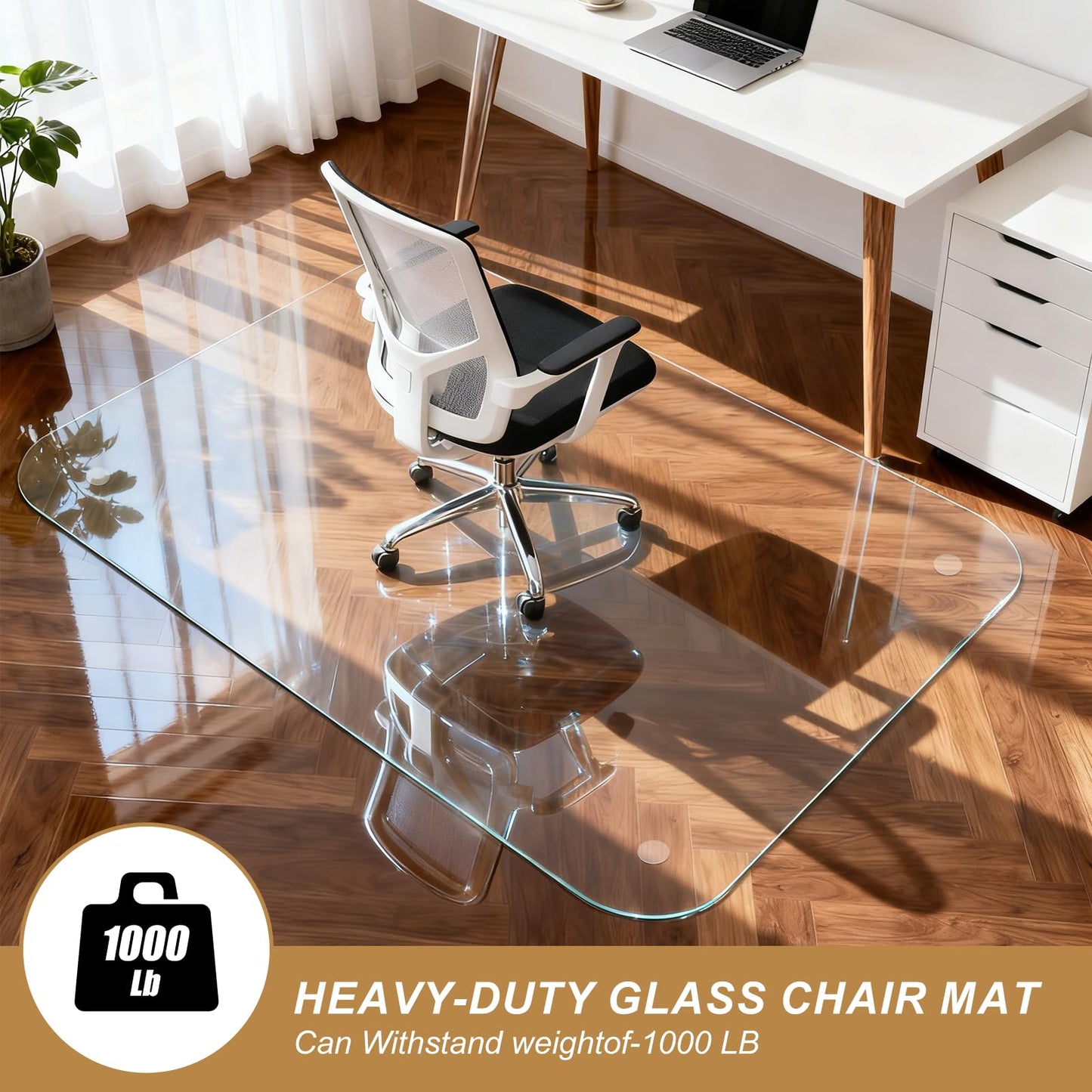 Vicwe Glass Chair Mat for Carpet,32"x48" Tempered Glass Office Chair Mat,1/5" Thick Glass Chair Mat with Rounded and Polished Edges,Smooth Glide for Carpet & Hardwood Floor Protection