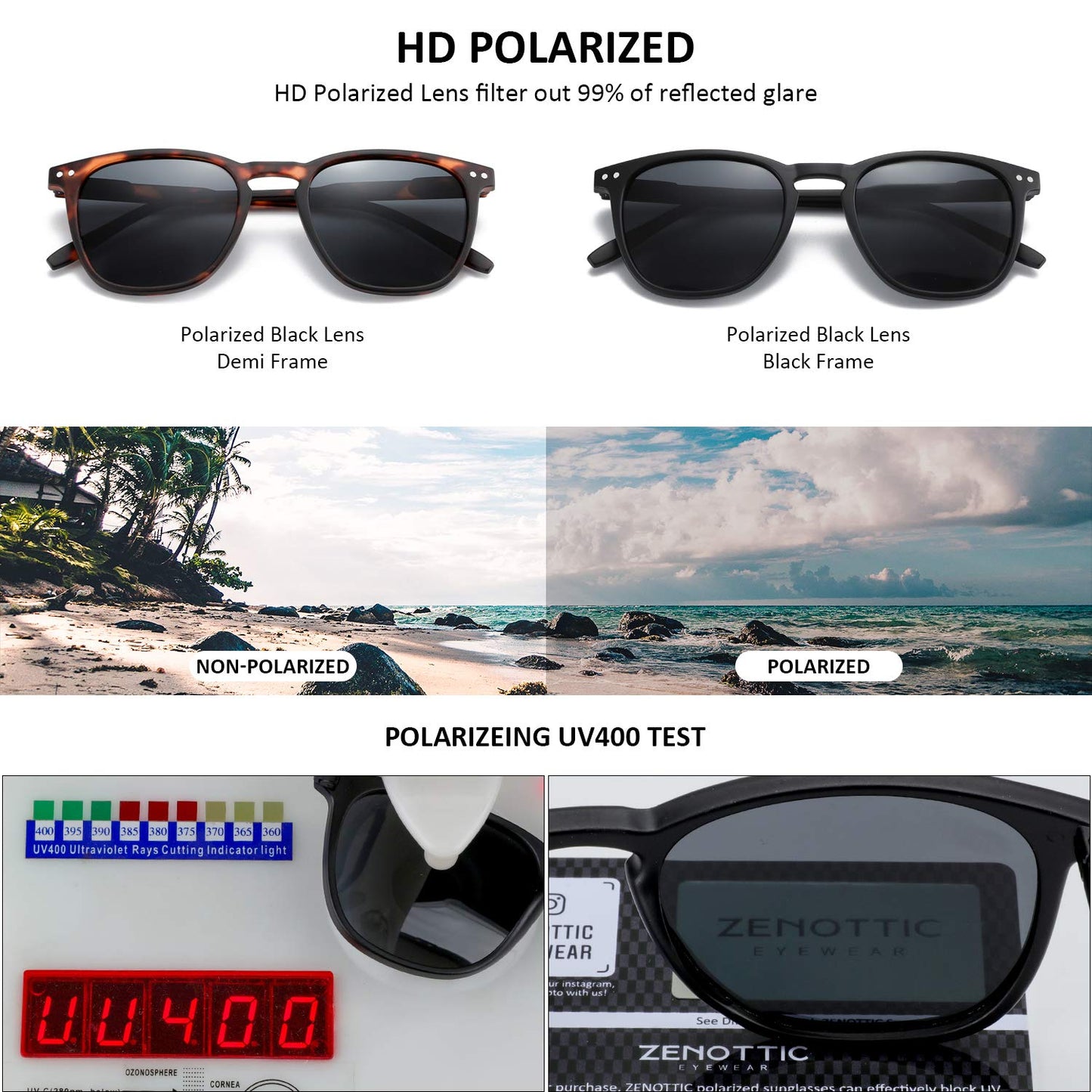 ZENOTTIC Polarized Sunglasses for Women Men: Retro Shades Round | Square Frame UV Protection 2 Pack