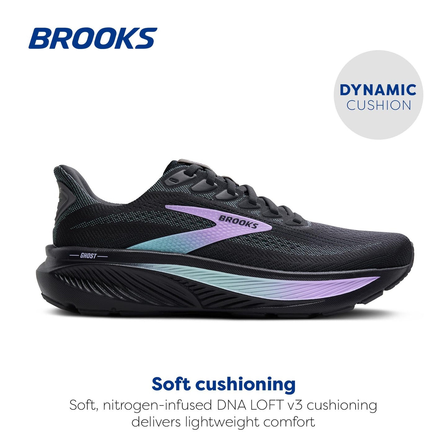 Brooks Women’s Ghost 17 Neutral Running Shoe - Grey/Clearwater/Purple - 11 Medium