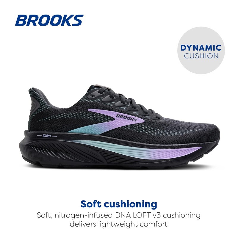 Brooks Women’s Ghost 17 Neutral Running Shoe - Grey/Clearwater/Purple - 8.5 Medium