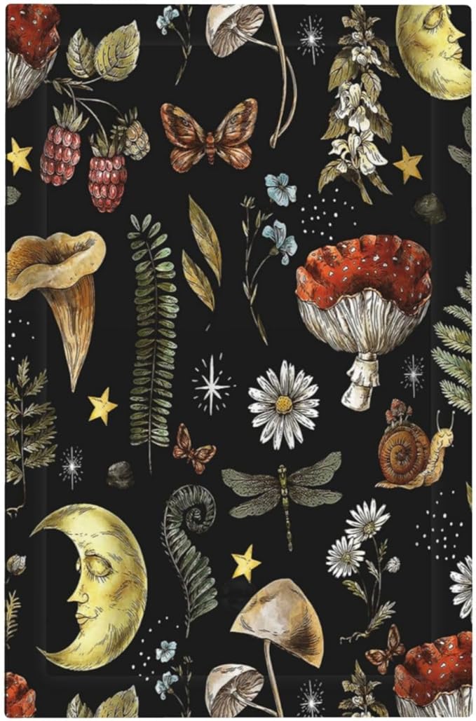 Nature Plant Botanical Daisy Mushroom Snails And Moon 1 Gang Light Switch Cover No Device Wall Plate Decorative Single Blank Switchplate Electrical Faceplate for Bathroom Art Panel Decorate