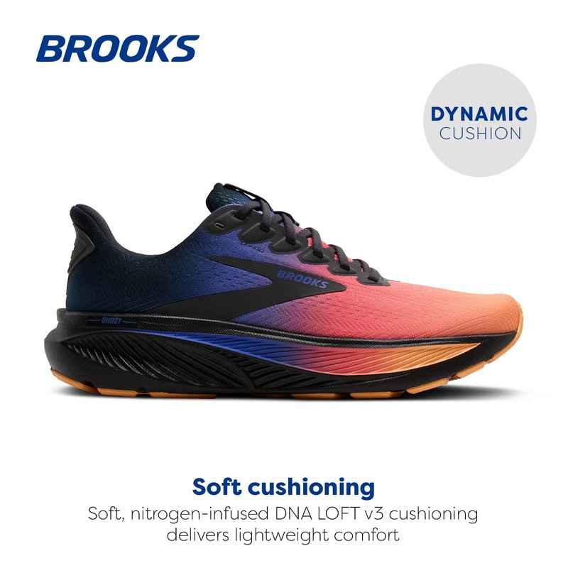Brooks Women’s Ghost 17 Neutral Running Shoe - Night/Blue/Papaya - 13 Medium