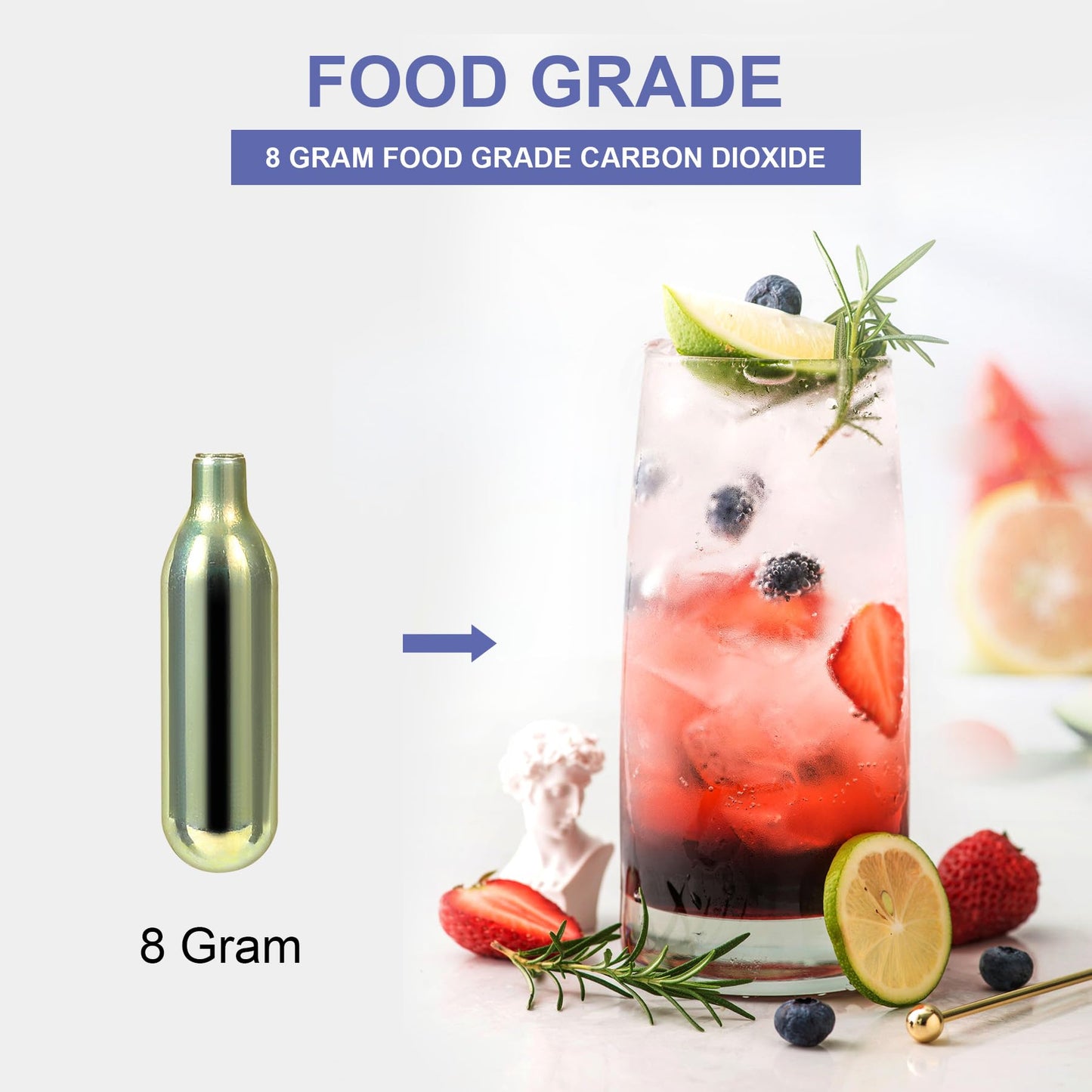 Soyishi CO2 8g Soda Cartridges for Soda Maker Food Grade Seltzer Water Cartridges Non-Threaded Soda Chargers Compatible With Soda Siphons(10 Pcs)