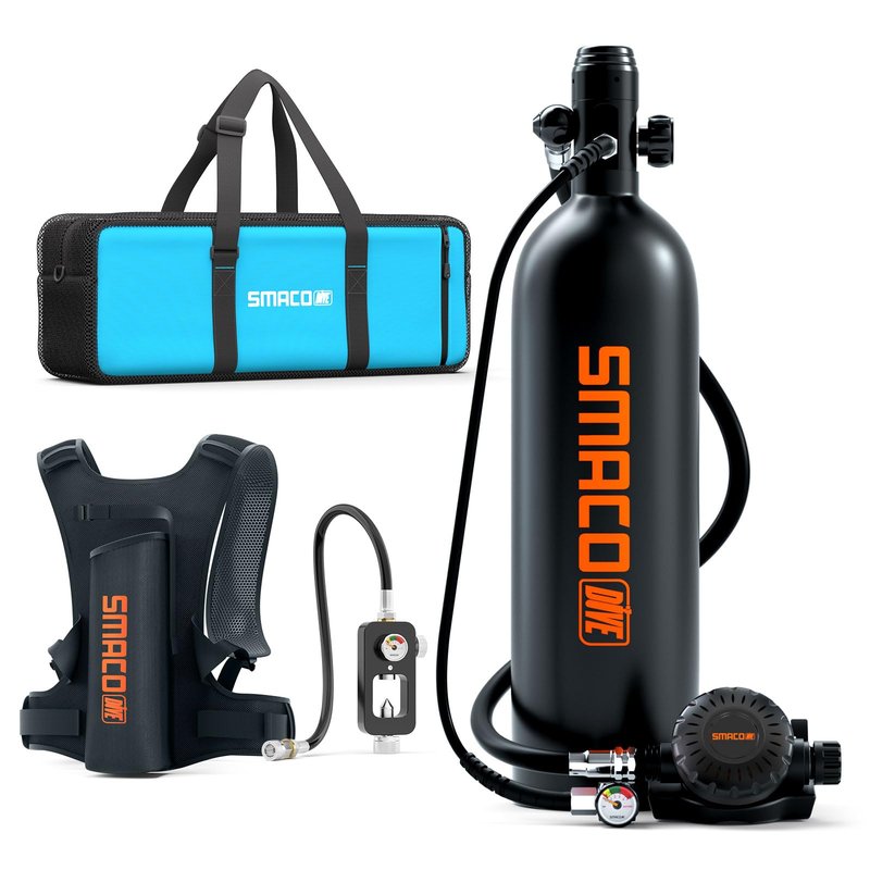 SMACO S700 Plus Mini Scuba Tank 1.9L Portable Diving Tank Reusable Pony Bottle for Underwater Exploration Lung Air Tank Kit Diving Cylinder for Emergency Rescue Boat Cleaning Backup Air Source