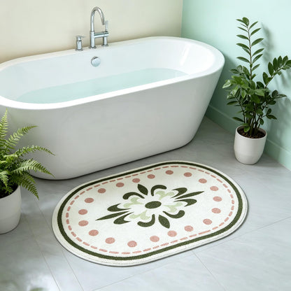 White Bathroom Rugs Soft Cute Bath Mat for Bath Floor 20x32inch, Machine Washable Non-Slip Bath Mats for Shower Toilet Tub, Kid’s Bathroom Decor Plush Carpet (Green Floral)