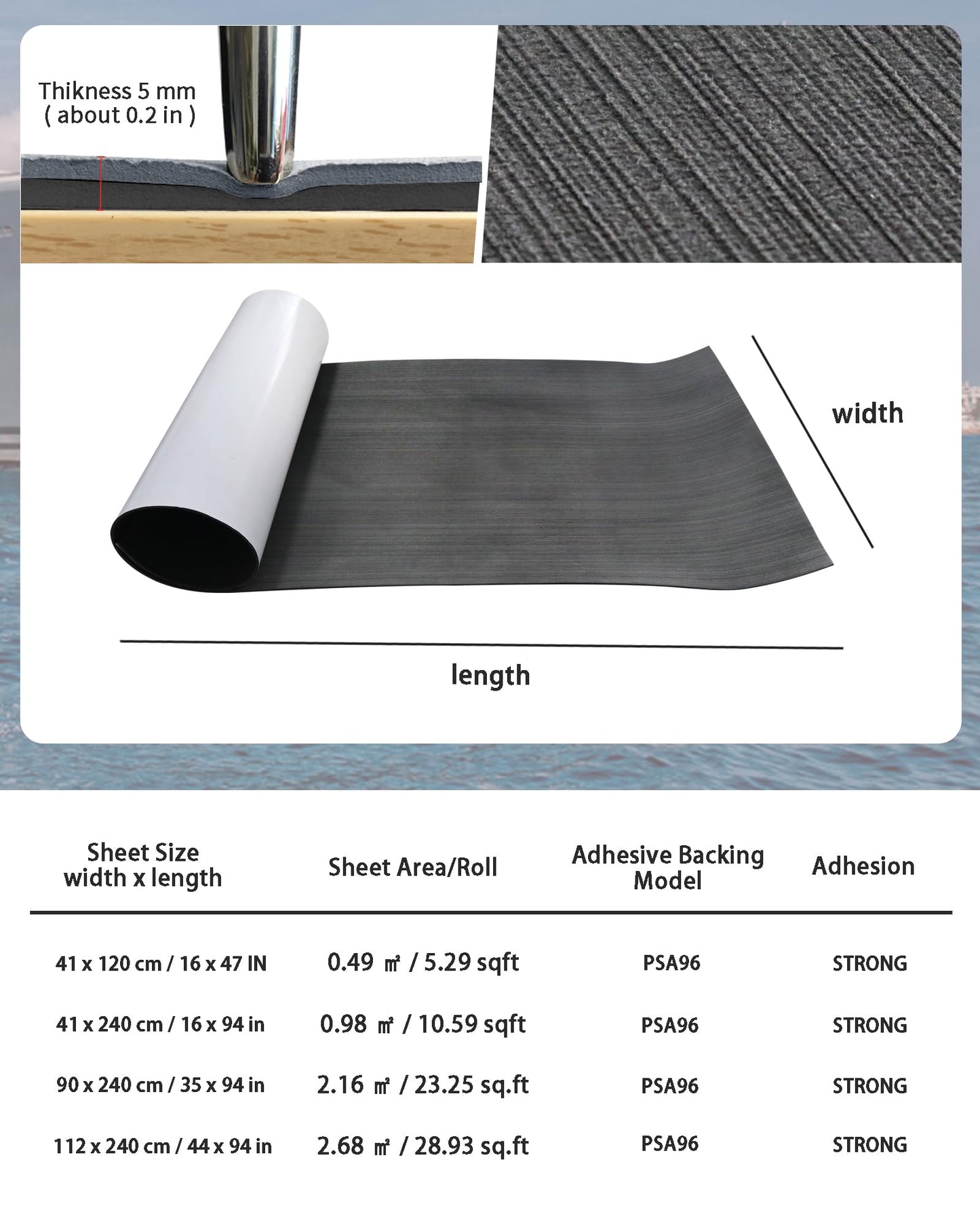 KXKZREN Boat Flooring EVA Foam Decking Sheet Mateials Non-Slip Marine Boat Deck Carpet Self-Adhesive Comfort Floor Mats for Boat Motorboat RV Yacht Kayak Cooler Top, 94" L x 16" W